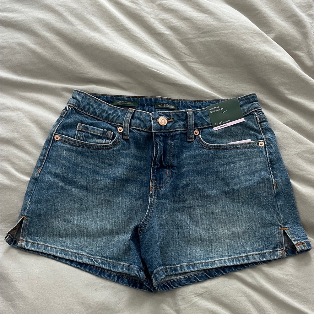 Mid Rise Blue Denim Shorts